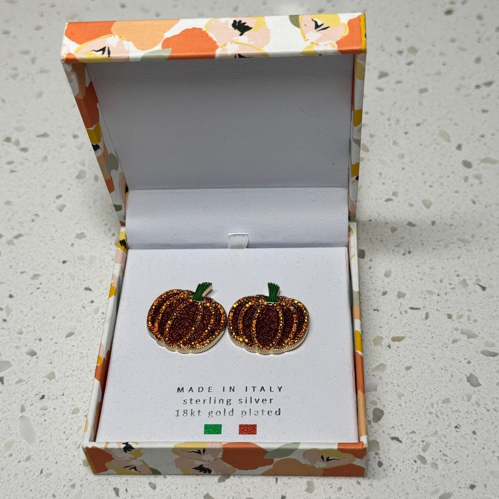 Mia Fiore Italy Sterling Silver 18kt Gold Plated Pumpkin Stud Earrings NIB